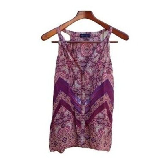 Sanctuary Top Sleeveless Split Collar Tunic Sheer Bollywood Print Maroon Sz S - Picture 1 of 6